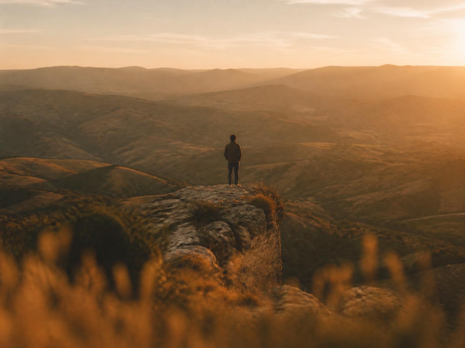 Montgolfière au-dessus des montagnes au lever du soleil